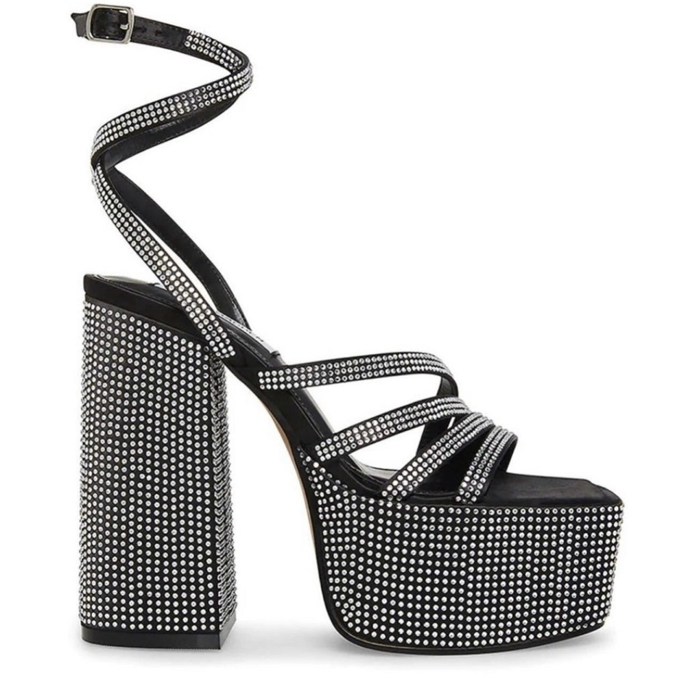 Women’s Black Rhinestones Cocktails Steve Madden Platform Dress Sandals